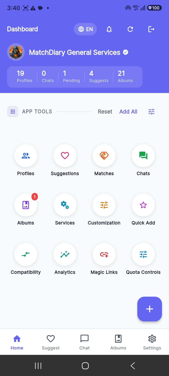 Matchdiary Business App — Dashboard