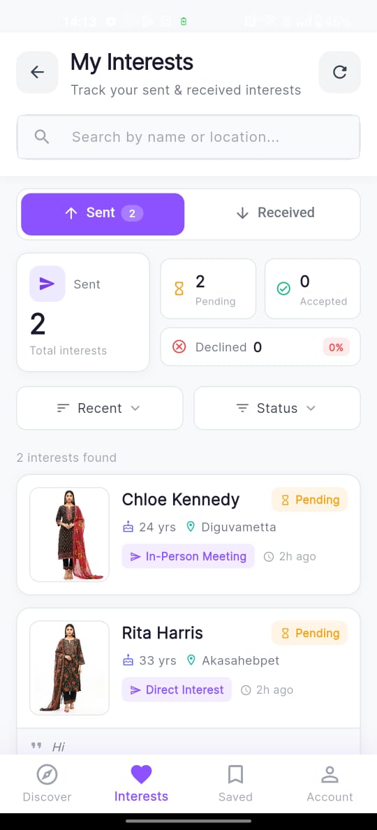 Matchdiary App - User Interests